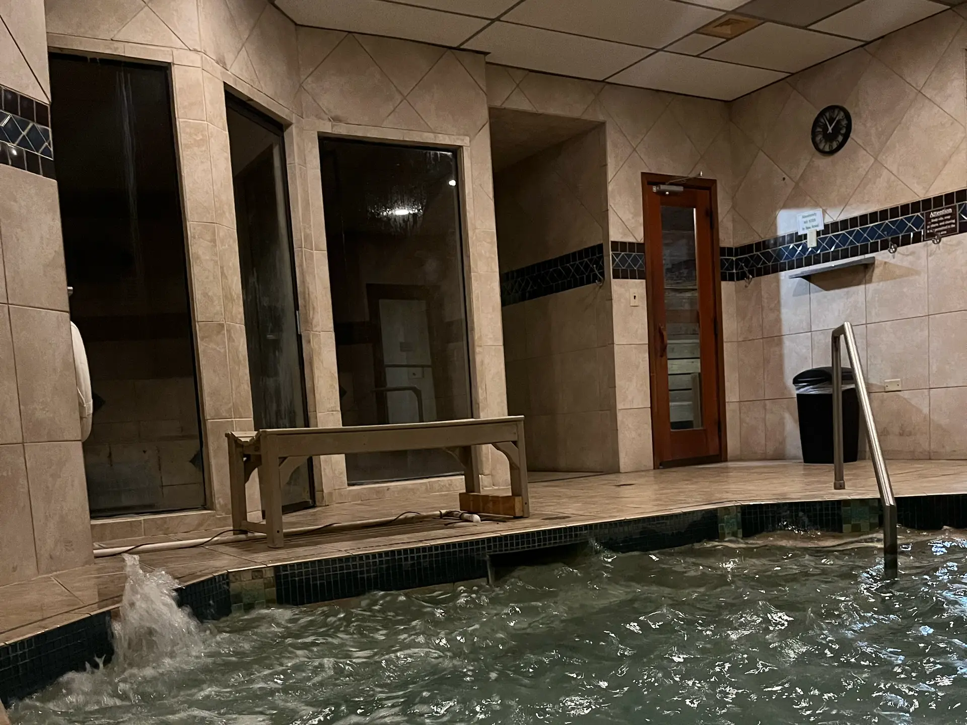 Spa area with hot tub, steam room, and sauna available for 777 Fitness members